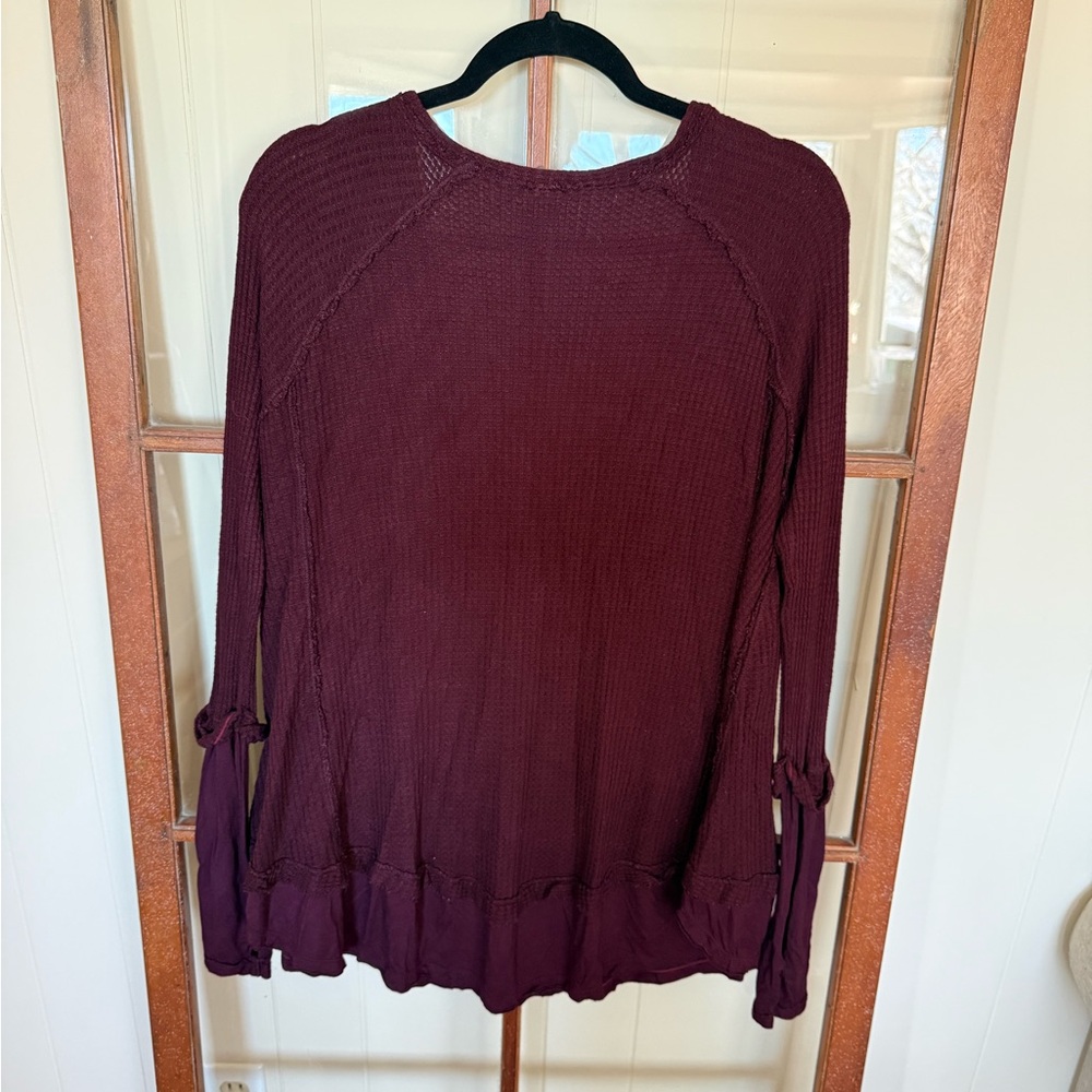 We The Free Laguna Thermal Top Deep Burgundy V-Neck Layered Boho Knit Top Med - Picture 7 of 7
